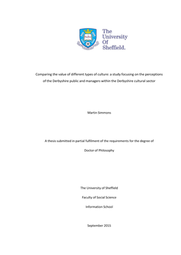 Comparing the Value of Different Types of Culture: a Study Focusing on the Perceptions of the Derbyshire Public and Managers Within the Derbyshire Cultural Sector