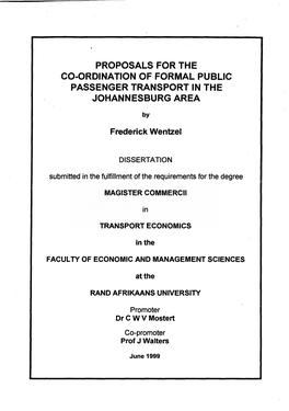 Proposals for the Co-Ordination of Formal Public Passenger Transport in the Johannesburg Area