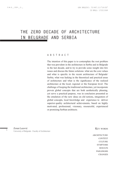 The Zero Decade of Architecture in Belgrade and Serbia