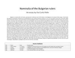 Nominalia of the Bulgarian Rulers an Essay by Ilia Curto Pelle