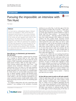 Pursuing the Impossible: an Interview with Tim Hunt Tim Hunt