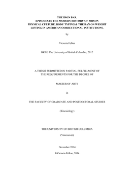 The Iron Bar. Episodes in the Modern History of Prison Physical Culture, Body Typing & the Ban on Weight Lifting in American Correctional Institutions