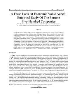 A Fresh Look at Economic Value Added: Empirical Study of the Fortune Five-Hundred Companies Adnan M