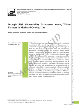 Drought Risk Vulnerability Parameters Among Wheat Farmers in Mashhad
