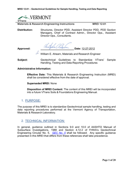 MREI 12-01 – Geotechnical Guidelines for Sample Handling, Testing and Data Reporting