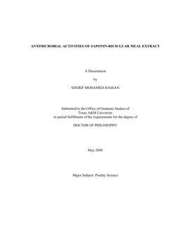 Antimicrobial Activities of Saponin-Rich Guar Meal Extract