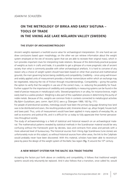 On the Metrology of Birka and Early Sigtuna – Tools of Trade in the Viking Age Lake Mälaren Valley (Sweden)