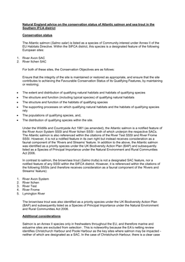 Natural England Advice on the Conservation Status of Atlantic Salmon and Sea Trout in the Southern IFCA District Conservation St