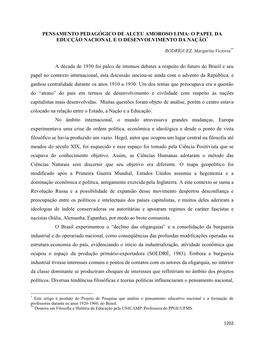 Pensamento Pedagógico De Alceu Amoroso Lima: O Papel Da Educção Nacional E O Desenvolvimento Da Nação*