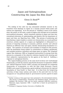 Constructing the Japan Sea Rim Zone` Glenn D. Hook** Introduction The