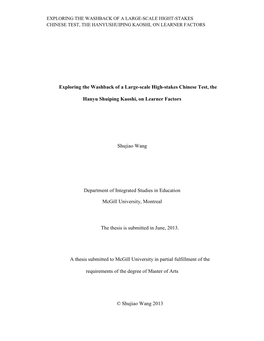 Exploring the Washback of a Large-Scale High-Stakes Chinese Test, the Hanyu Shuiping Kaoshi, on Learner Factors Shujiao Wang