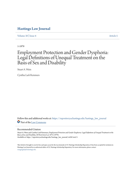Employment Protection and Gender Dysphoria: Legal Definitions of Unequal Treatment on the Basis of Sex and Disability Stuart A