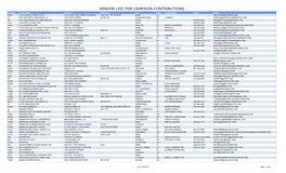 Vendor List for Campaign Contributions