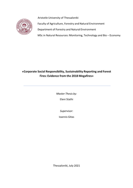 Corporate Social Responsibility, Sustainability Reporting and Forest Fires: Evidence from the 2018 Megafires»