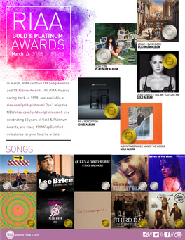 AWARDS PLATINUM ALBUM March // 3/1/18 - 3/31/18