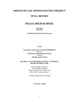 Photovoltaic Demonstration Project Final Report Dulce High School