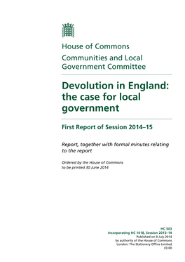 Devolution in England: the Case for Local Government