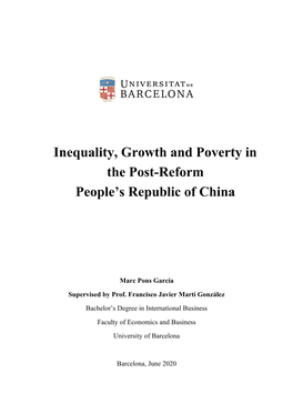 Inequality, Growth and Poverty in the Post-Reform People's Republic of China