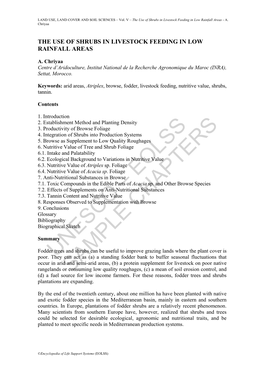 The Use of Shrubs in Livestock Feeding in Low Rainfall Areas - A