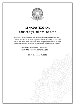 Senado Federal Parecer (Sf) Nº 131, De 2019