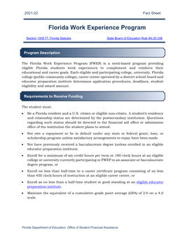 Florida Work Experience Program