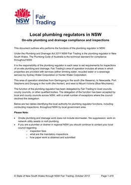 Local Plumbing Regulators in NSW On-Site Plumbing and Drainage Compliance and Inspections
