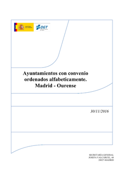 Ayuntamientos Con Convenio Ordenados Alfabeticamente. Madrid - Ourense