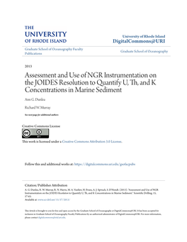 Assessment and Use of NGR Instrumentation on the JOIDES Resolution to Quantify U, Th, and K Concentrations in Marine Sediment Ann G