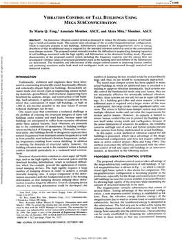 Vibration Control of Tall Buildings Using Mega Subconfiguration