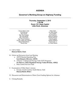 AGENDA Governor's Working Group on Highway Funding