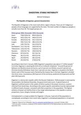 Dagestan: Stable Instability