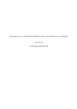 Perspectives on the British Welfare State: from Hobson to Thatcher