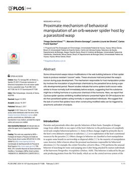 Proximate Mechanism of Behavioral Manipulation of an Orb-Weaver Spider Host by a Parasitoid Wasp