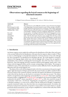 Observations Regarding the Lexical Content at the Beginnings of Structural Semantics