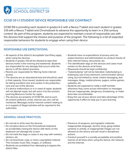 Ccsd 59 1:1 Student Device Responsible Use Contract