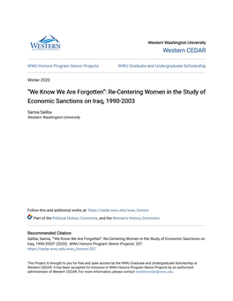 Re-Centering Women in the Study of Economic Sanctions on Iraq, 1990-2003