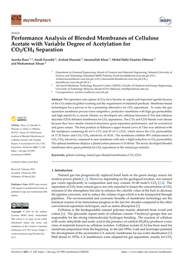 Performance Analysis of Blended Membranes of Cellulose Acetate with Variable Degree of Acetylation for CO2/CH4 Separation