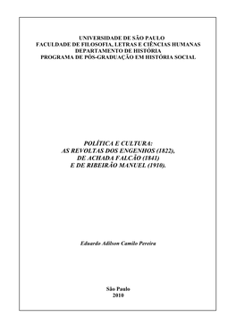 As Revoltas Dos Engenhos (1822), De Achada Falcão (1841) E De Ribeirão Manuel (1910)