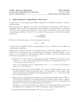 1 Approximation Algorithms: Overview