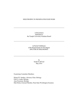 MIXOTROPHY in FRESHWATER FOOD WEBS a Dissertation