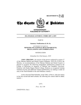 ISLAMABAD, SATURDAY, FEBRUARY 2, 2019 PART II Statutory Notifications