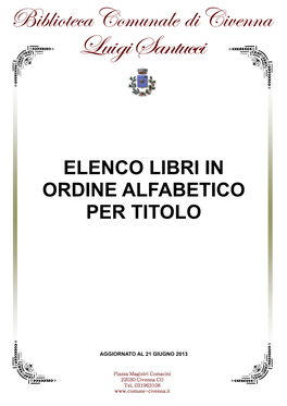 Elenco Libri in Ordine Alfabetico Per Titolo