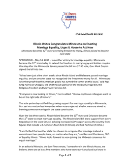 Illinois Unites Congratulates Minnesota on Enacting Marriage