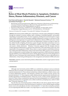 Roles of Heat Shock Proteins in Apoptosis, Oxidative Stress, Human Inﬂammatory Diseases, and Cancer