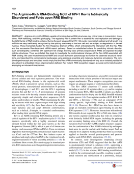 The Arginine-Rich RNA-Binding Motif of HIV-1 Rev Is Intrinsically Disordered and Folds Upon RRE Binding