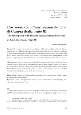 L'iscrizione Con Litterae Caelatae Del Foro Di Compsa (Italia, Regio