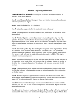 Camshaft Degreeing Instructions Intake Centerline Method