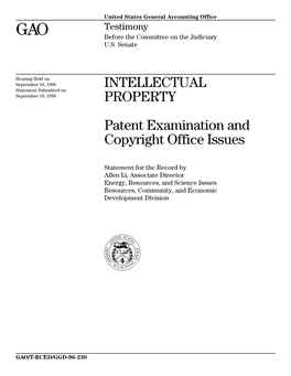 T-RCED/GGD-96-230 Intellectual Property: Patent Examination and Copyright Office Issues