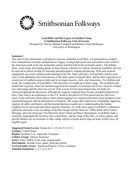 Lead Belly and His Legacy of Southern Song a Smithsonian