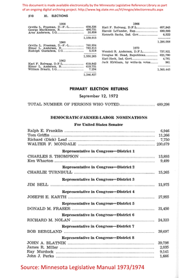 Minnesota Legislative Manual 1973/1974 1972 PRIMARY Election 511